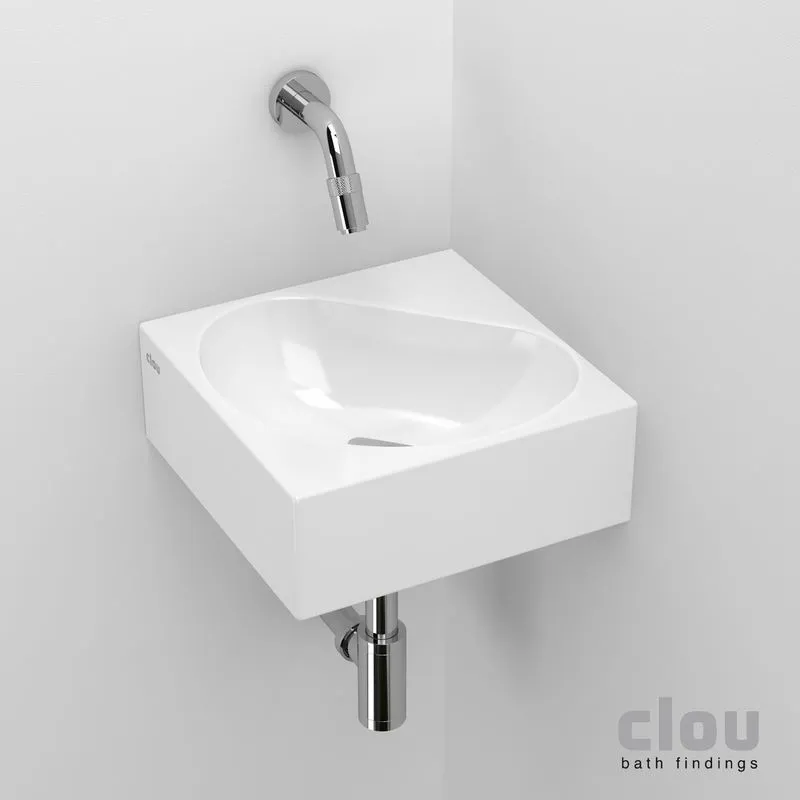 clou Flush 5 lave-mains angulaire sans trou pour robinet, avec bonde libre, céramique blanche: CL/03.03051