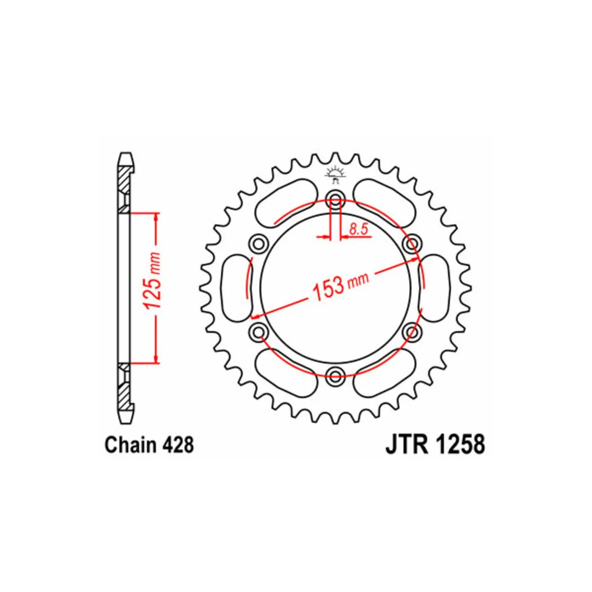 Couronne acier JT - Pas 428 - 125 XR L 2003-2008