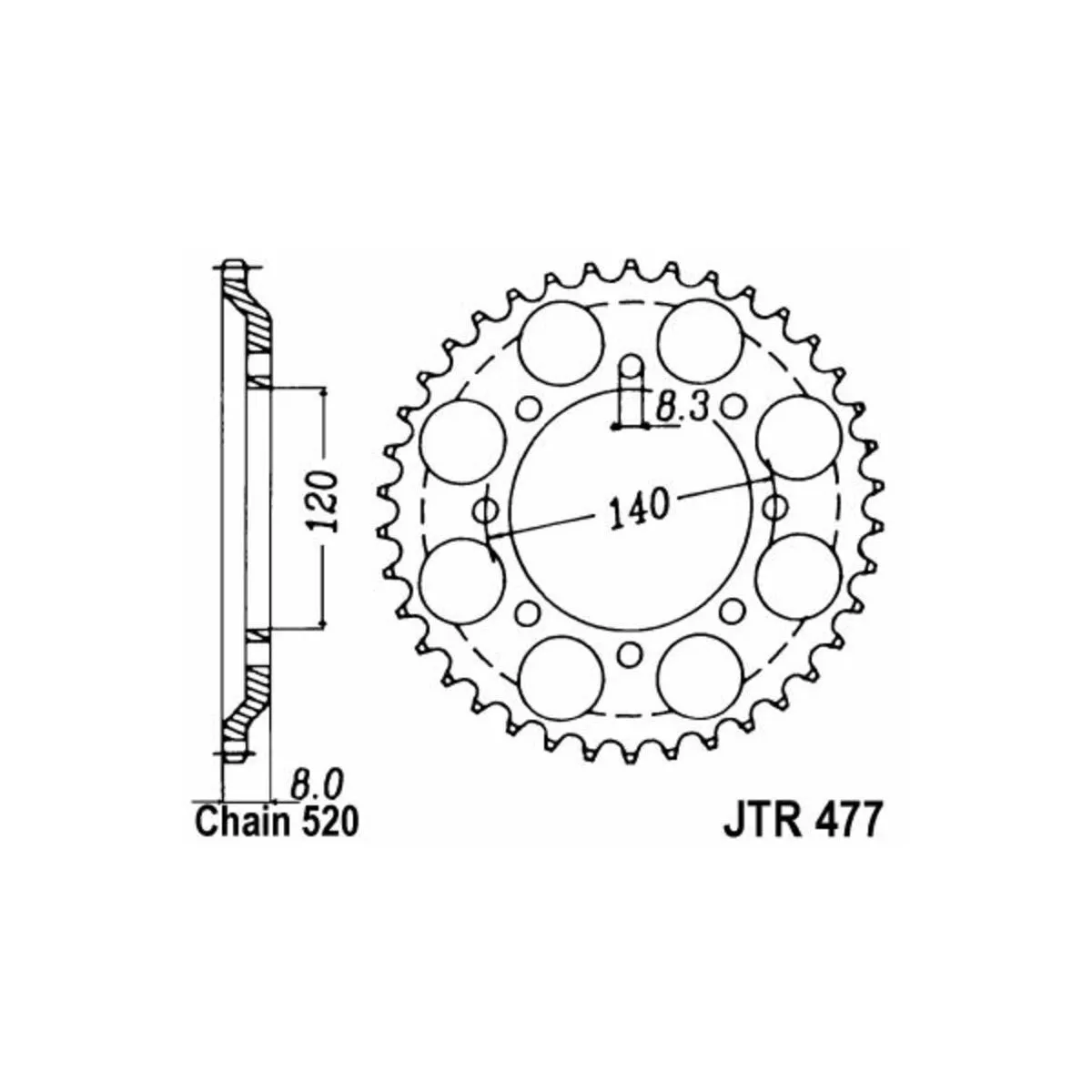 Couronne acier JT - Pas 520 - KAWASAKI 600 KLR 1984-1990