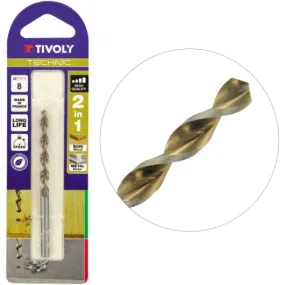 Foret Bois et Métal 2en1 Ø8mm TIVOLY Perçage rapide et précis bois durs et aciers Graduation laser précision profondeur