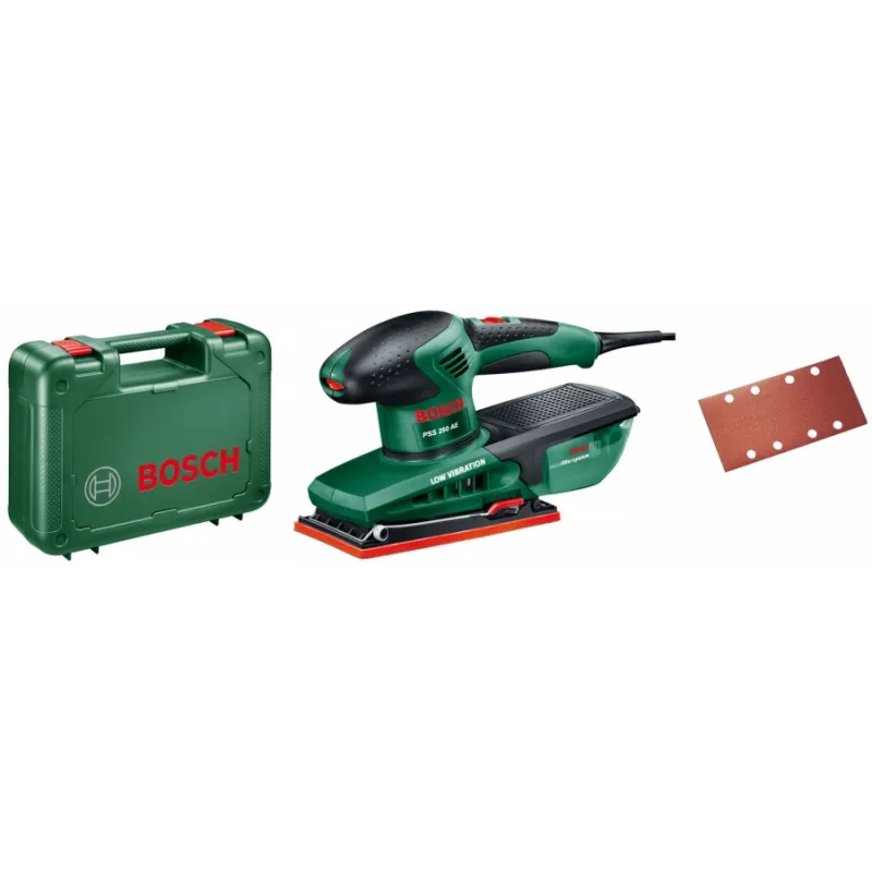 Ponceuse vibrante 250W Bosch PSS250AE Surface de ponçage 92 x 182 mm Abrasifs P80, P120, P180 fournis
